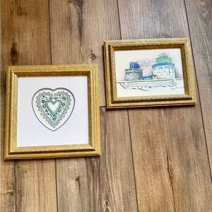 Set of 2 Gold Framed Art Set | EUC | Peggy Abrams | Heart | Decor | Blue